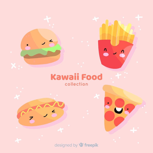 Mão desenhada coleção de comida kawaii | Vetor Grátis
