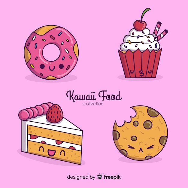 Mão desenhada coleção de comida kawaii | Vetor Premium