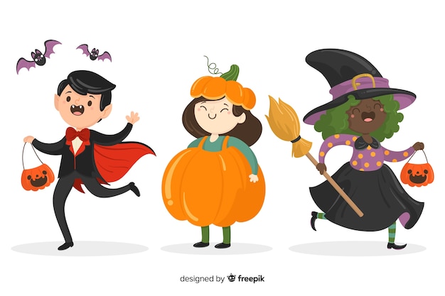 Mão desenhada coleção de criança de halloween em fundo branco Vetor grátis