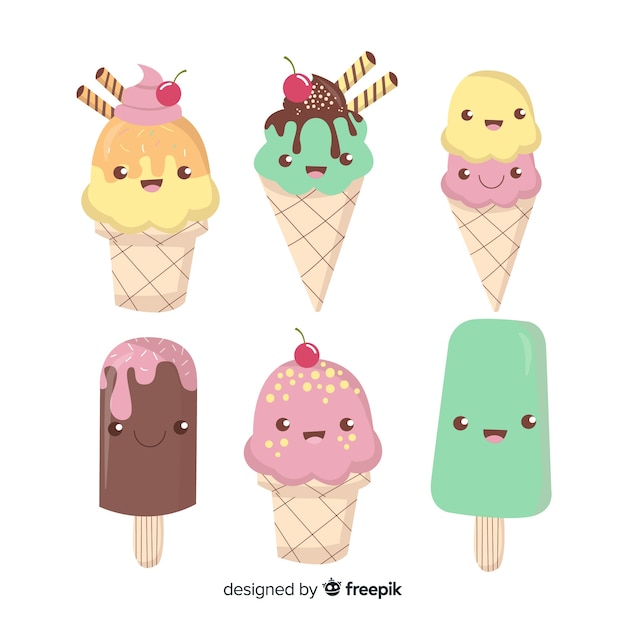 Mão desenhada coleção de sorvete de kawaii Vetor grátis