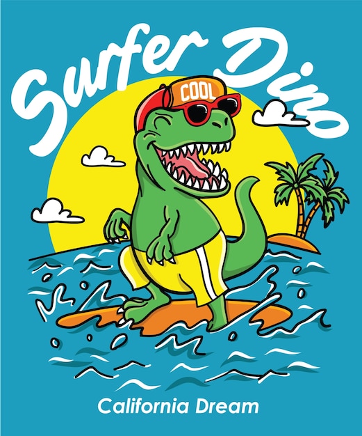 Mão desenhada cool vector design de dinossauro para impressão de camisa de t Vetor Premium