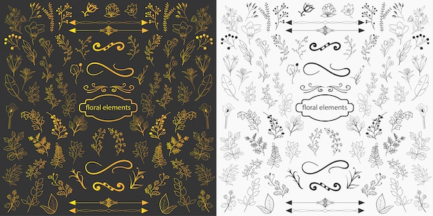 Mão desenhada elementos florais design vector Vetor Premium