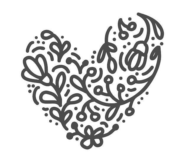 Mão desenhada escandinavo velentines day coração com silhueta de ícone de floreio de ornamento Vetor Premium