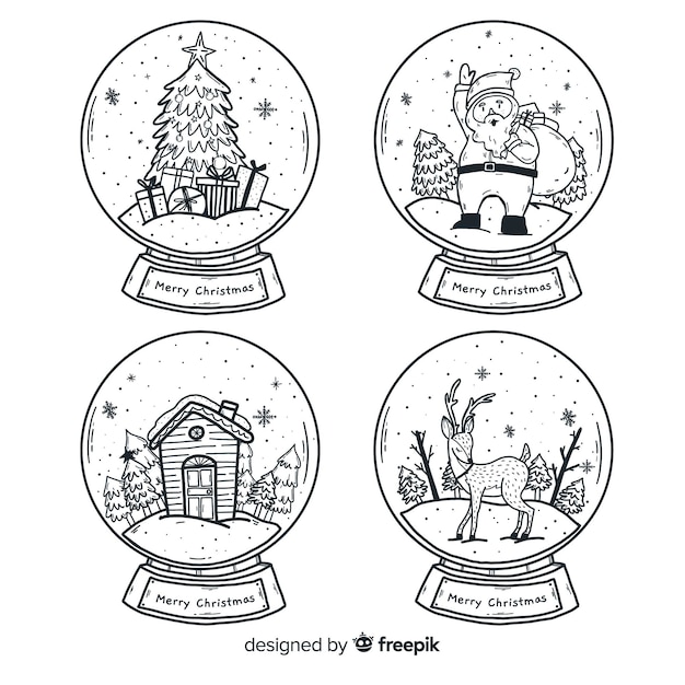 Mão desenhada globo de bola de neve de natal Vetor grátis