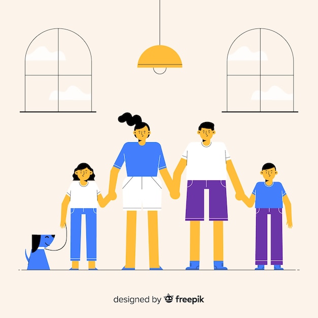 Mão desenhada retrato de família, de mãos dadas Vetor grátis