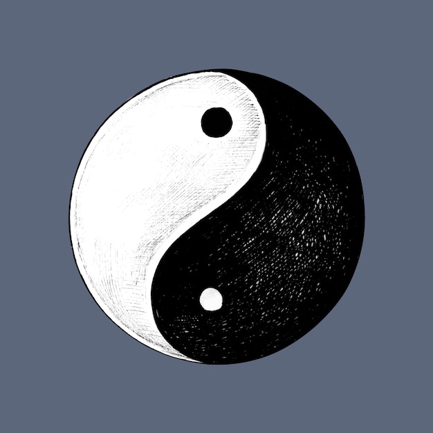 Mão desenhada yin e yang símbolo Vetor Premium