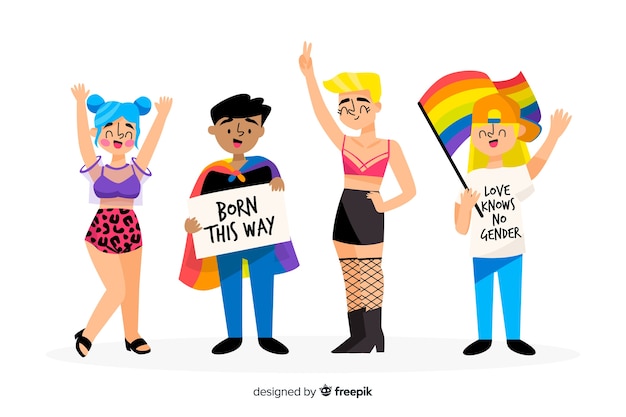 Mão desenhadas pessoas celebrando o dia do orgulho Vetor grátis