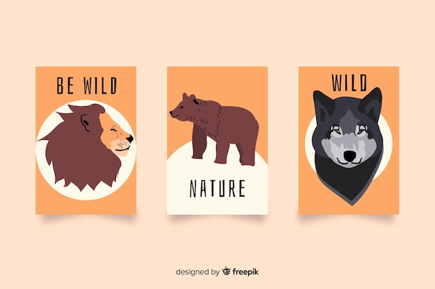 Mão, desenhado, animal selvagem, cartão, cobrança Vetor grátis