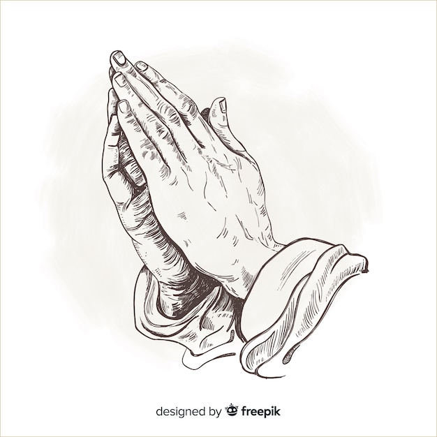 Mão, desenhado, orando, mãos, fundo | Vetor Grátis