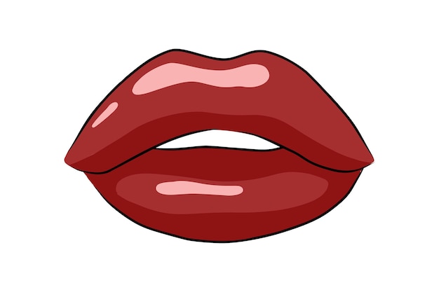 Mão Extraídas Sexy Lábios Femininos Com Batom Vermelho Brilhante Desenho De Boca De Mulher 0792
