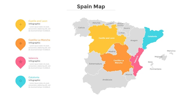 Mapa Da Espanha Dividido Em Províncias Ou Regiões Com Fronteiras Modernas Indicação De 0302