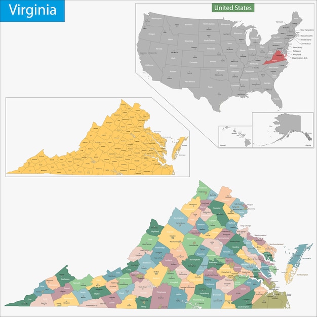 Mapa Da Virg Nia Vetor Premium