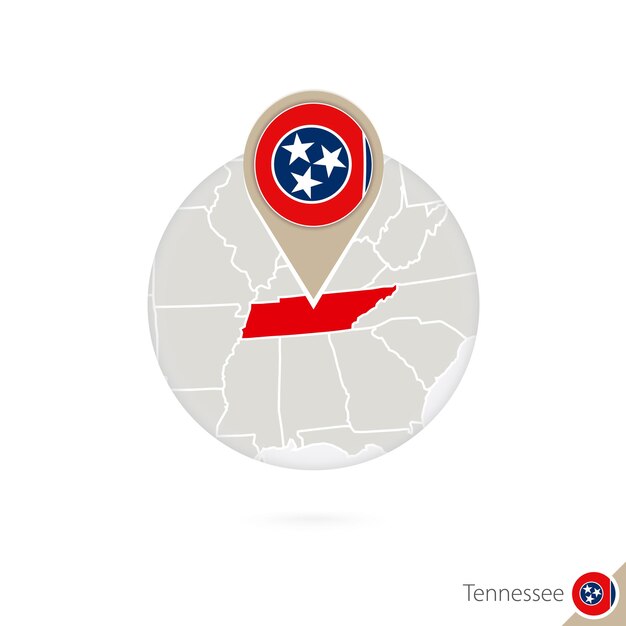 Mapa Do Estado De Tennessee Eua E Bandeira Em Círculo Mapa Do Pino Da Bandeira Do Tennessee 1986