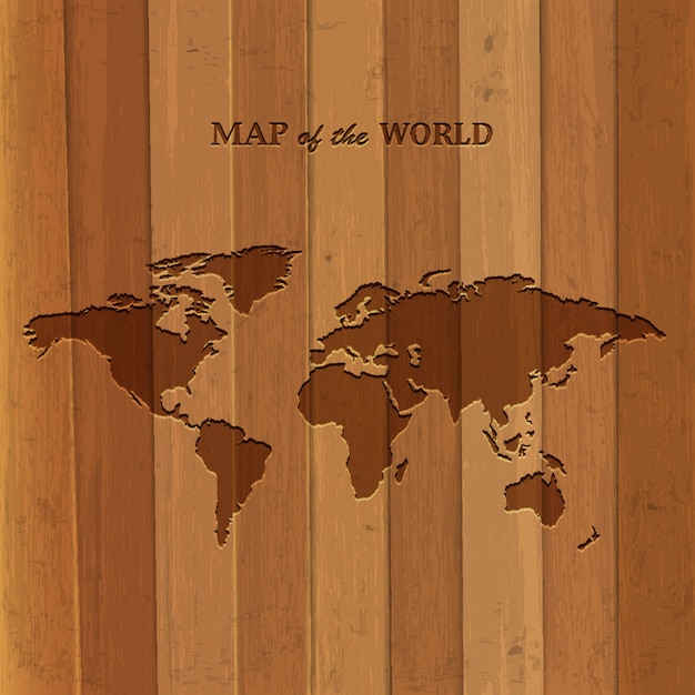 Mapa do mundo de madeira | Vetor Premium