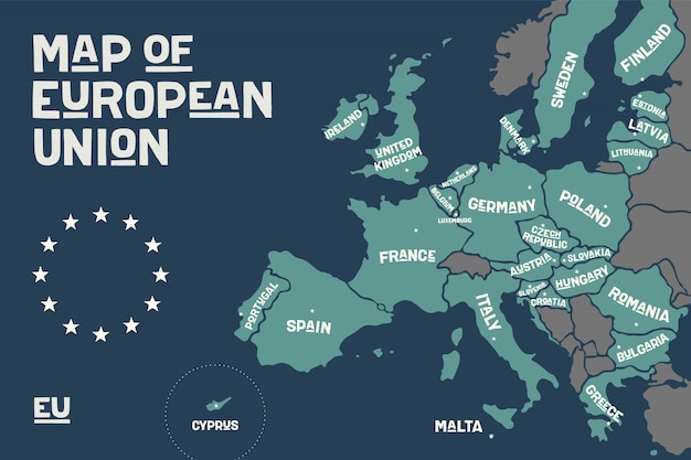 Mapa do pôster da união europeia nomes de países Vetor Premium