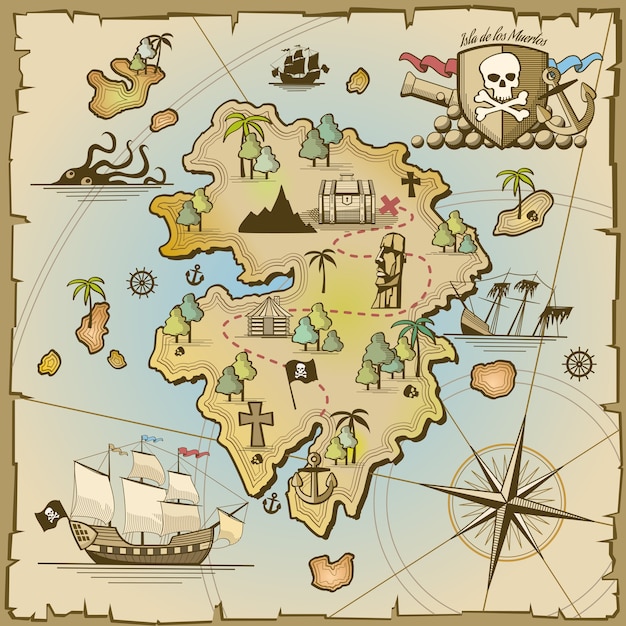 Mapa Do Vetor Da Ilha Do Tesouro Do Pirata Navio Mar Timo Aventura No