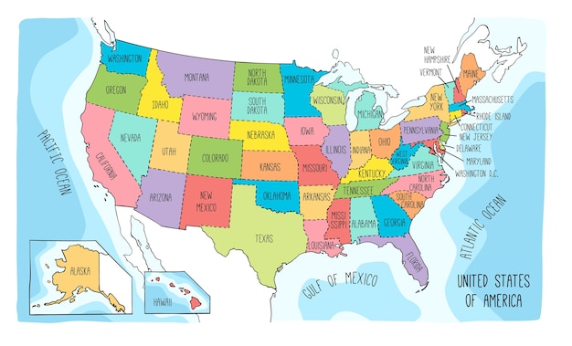 Mapa do vetor dos estados unidos da américa. | Vetor Premium