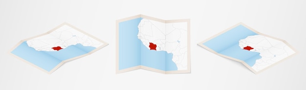 Mapa dobrado da costa do marfim em três versões diferentes Vetor Premium