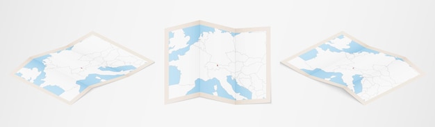 Mapa dobrado de liechtenstein em três versões diferentes Vetor Premium