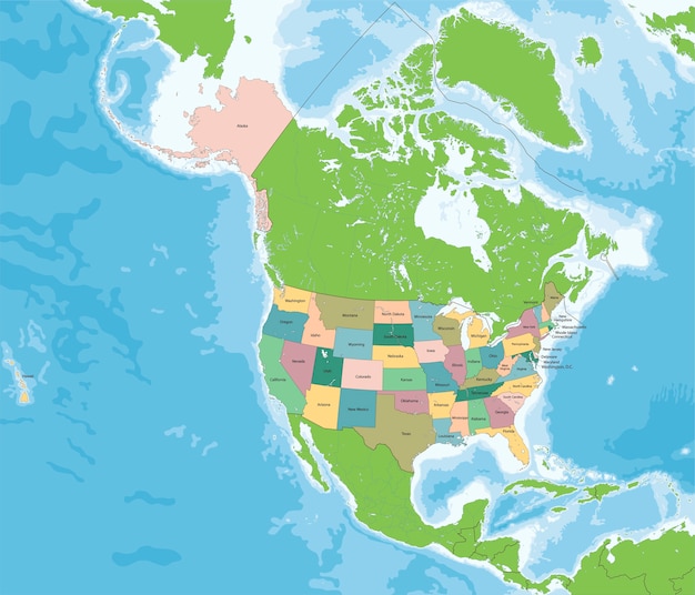 Mapa Dos Estados Unidos Da América Vetor Premium