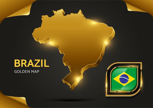 Mapa Dourado De Luxo Brasil Vetor Premium