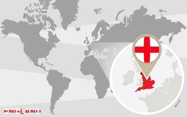 Mapa Mundial Com A Inglaterra Ampliada Bandeira E Mapa Da Inglaterra Vetor Premium