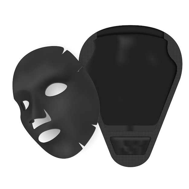 Máscara facial. máscara de carvão preta com saquinho Vetor Premium