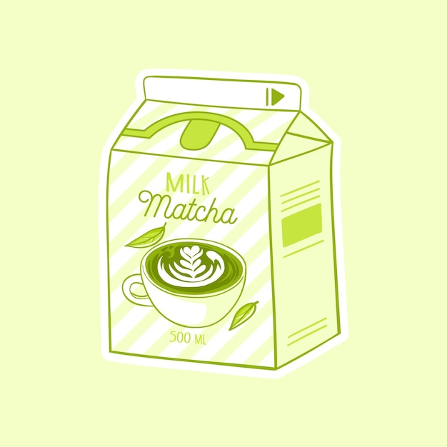 Matcha Cartoon Leite Produto Asiático Desenhado à Mão Colorido Moderno Ilustração Vetorial Anime 6379