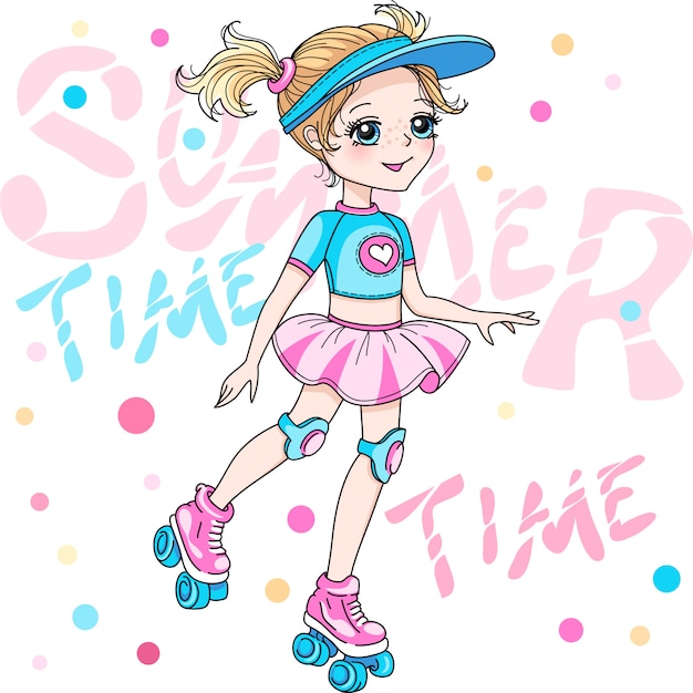 Menina Patins Em Linha Vetor Premium menina-patins-em-linha-vetor-premium