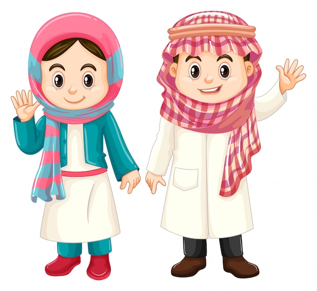 Menino menina, em, kuwait, traje Vetor grátis
