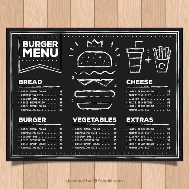 Menu hamburger no quadro-negro  Baixar vetores grátis