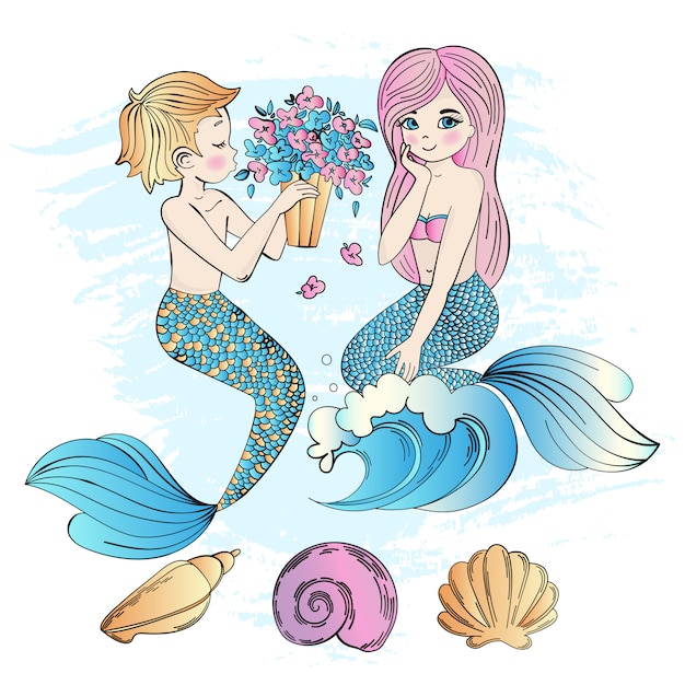 Mermaid ramalhete sea underwater party Vetor Premium
