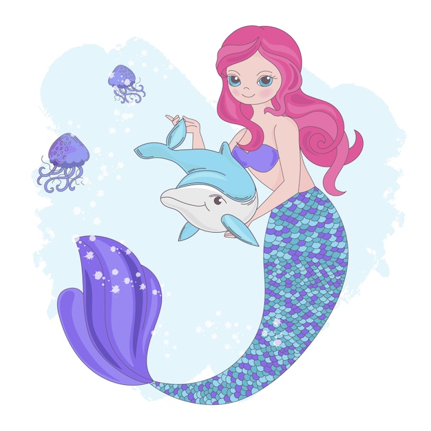 Mermaid toy animal de fada subaquática Vetor Premium
