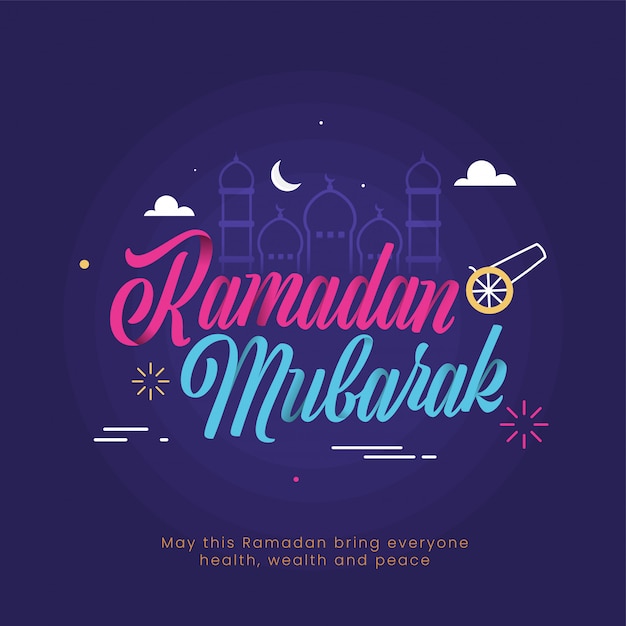 Mês Sagrado Islâmico Do Conceito De Ramadan Mubarak Com Ilustração Colorida Do Texto E Da Linha 3089