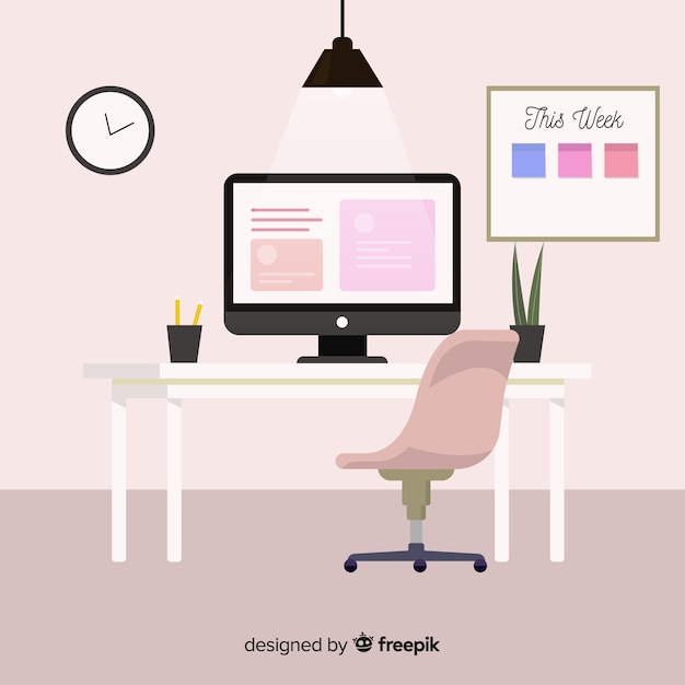 Mesa de escritório moderna com design plano Vetor grátis
