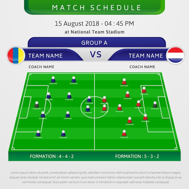 Modelo de agenda de jogos de futebol vetor premium
