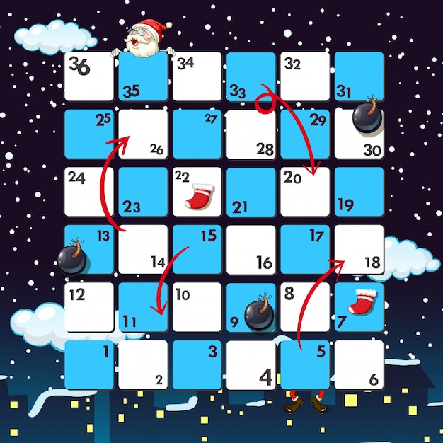 Modelo de boardgame com o papai noel à noite Vetor grátis