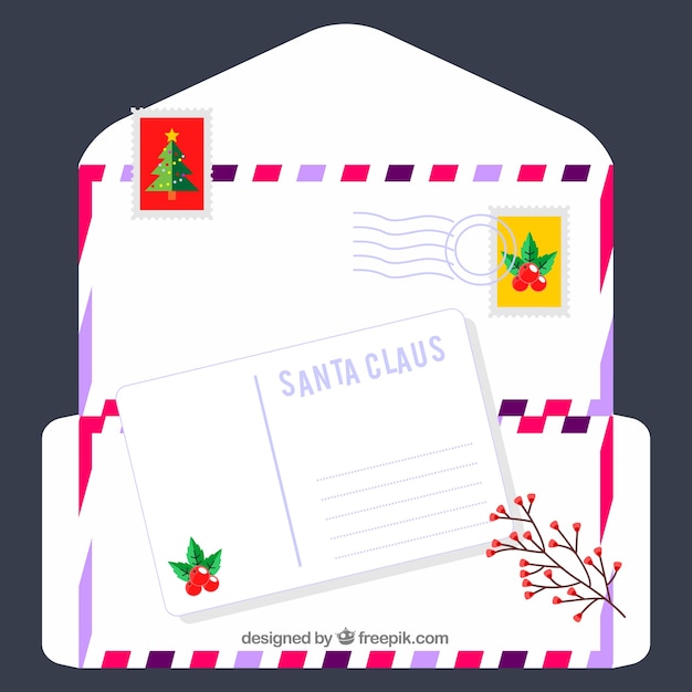 Modelo de carta de natal com selos  Vetor Grátis