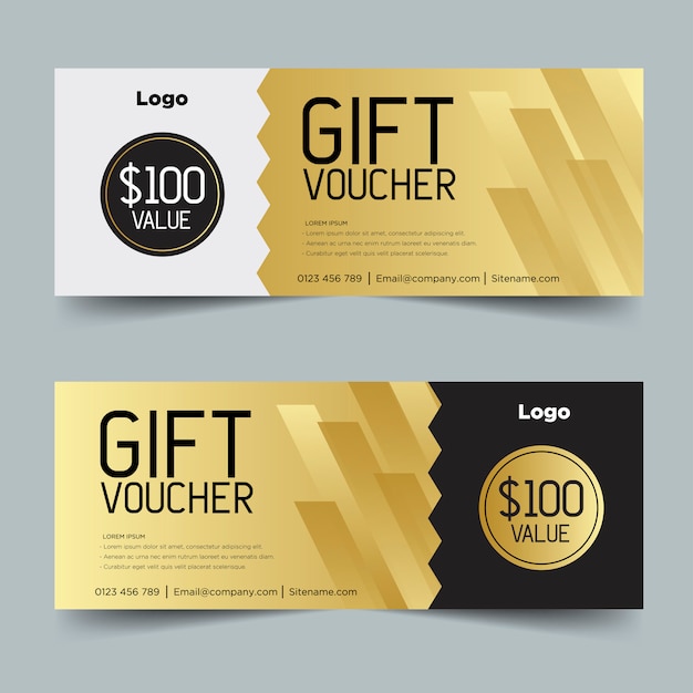 Modelo de comprovante de presente com ouro e preto. Vetor Premium