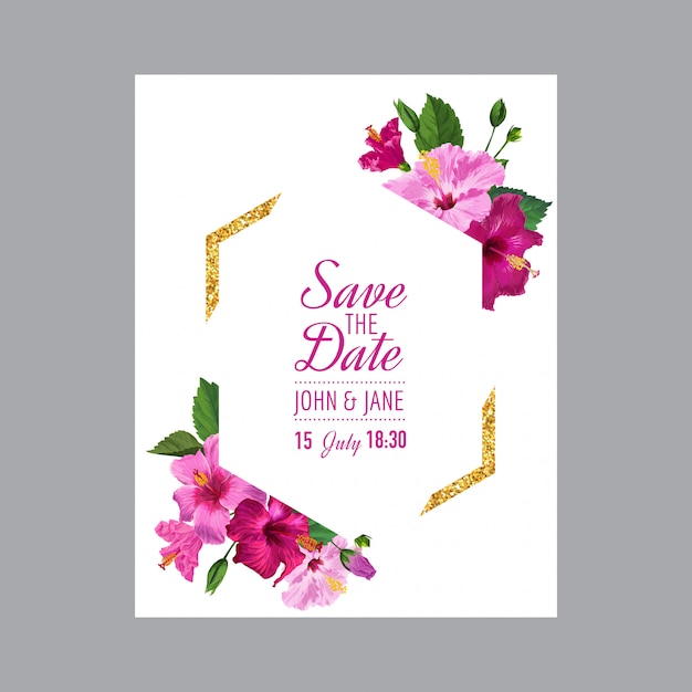 Modelo de convite de casamento com flores Vetor Premium
