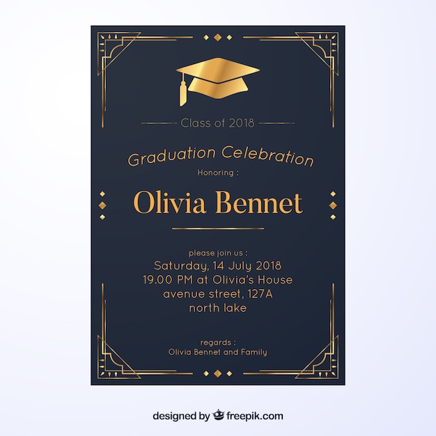 Modelo De Convite De Formatura Com Design Plano Vetor Premium
