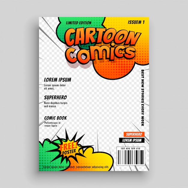 Modelo de design de capa de revista em quadrinhos cartton Vetor Grátis