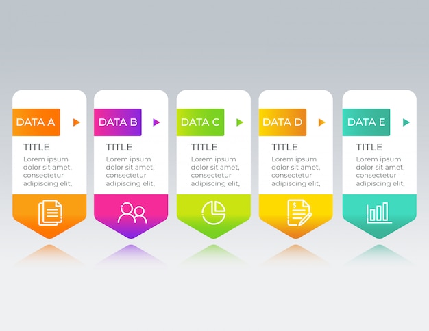 Modelo de design de infográfico de negócios com dados de 5 opções Vetor Premium