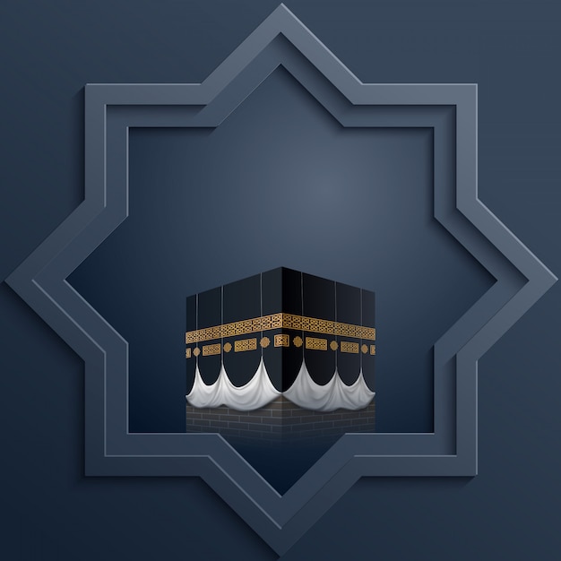 Modelo de design islâmico octogonal com ícone de kaaba Vetor Premium