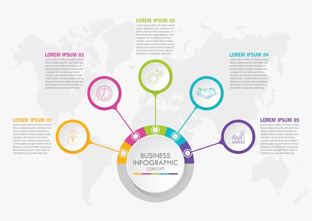 Modelo De Infográfico De Negócios De Apresentação Com 5 Opções Vetor Premium 3568