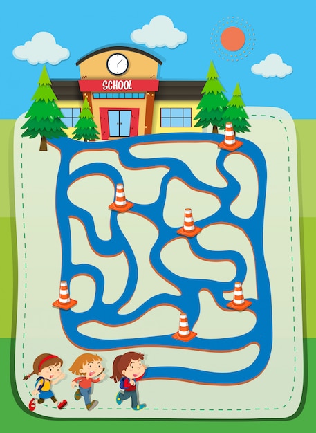 Modelo de jogo com as crianças indo para a escola Vetor grátis