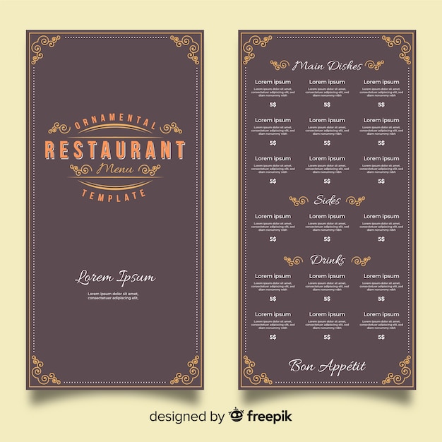 Modelo De Menu De Restaurante Com Ornamentos Elegantes Vetor Grátis 6304