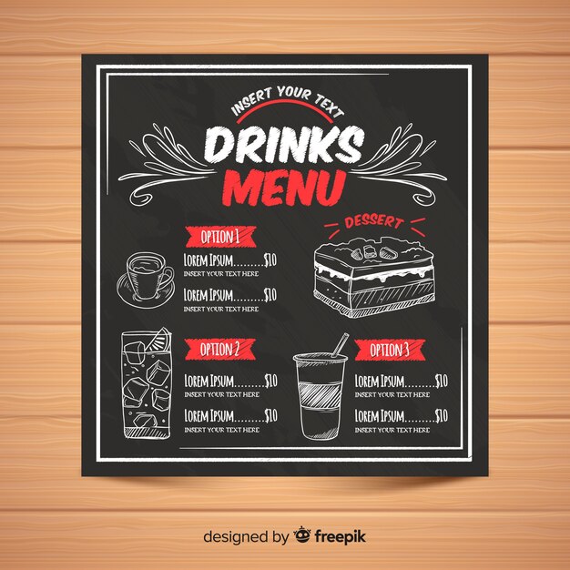 Modelo de menu elegante com estilo de quadro-negro Vetor grátis