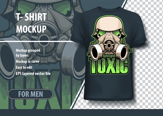 Modelo de mock-up para impressão, biomask em uniforme militar. vetor de layout como uma oferta de impressão em t-shirts. Vetor Premium
