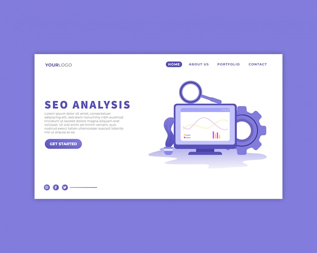 Modelo de página de destino de análise de seo Vetor Premium